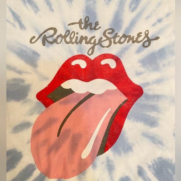 Rolling Stones Tie Dye Graphic Tee Blue and White Mouth Lips T-Shirt Size M - Picture 5 of 7
